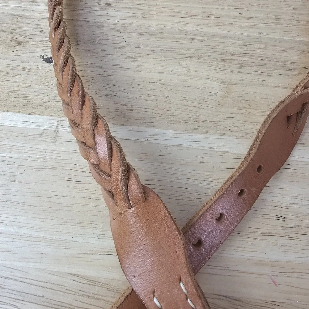 Woven Leather Belt Women's Size Small Tan Silver Buckle‎ Accent Western
